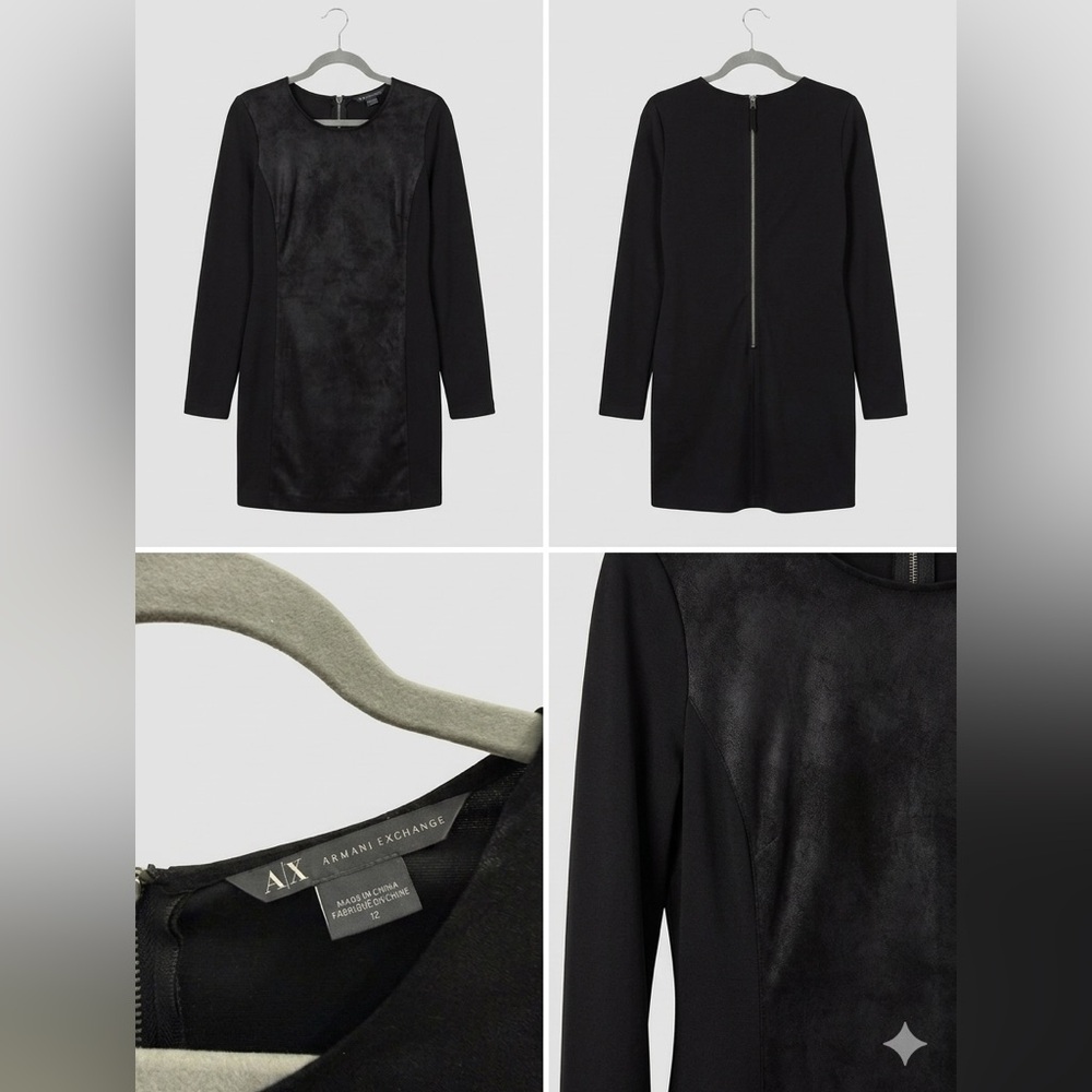 Armani Exchange A|X Mixed Media Faux Suede Long Sleeve Sheath Dress - Black, 12